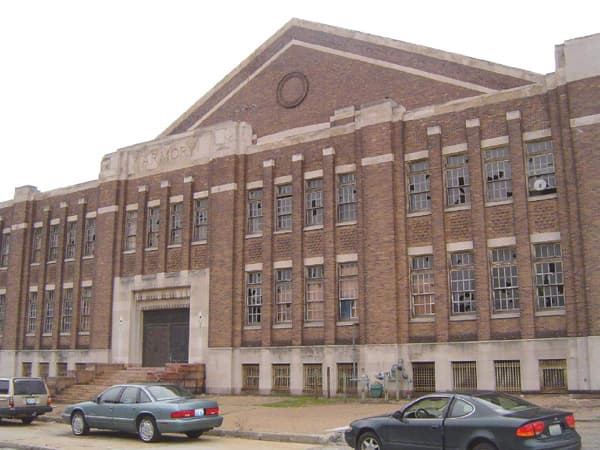 The historic St. Louis National Guard Armory building, proposed site for a $3.1B data center